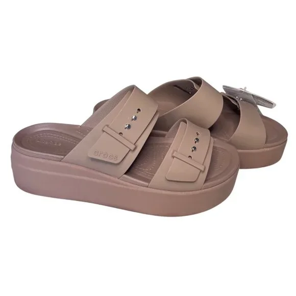 Crocs Brooklyn Buckle Wedges Latte Lightweight Comfort Sandals Size 9 New - Picture 8 of 11